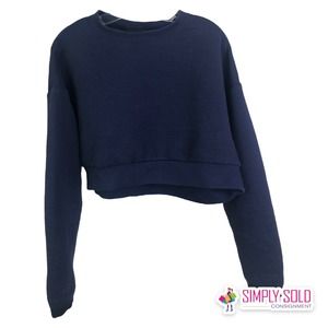 Nike Women's Pullover Sweatshirt Swoosh Blue Cropped‎ Crew Neck Long Sleeve M